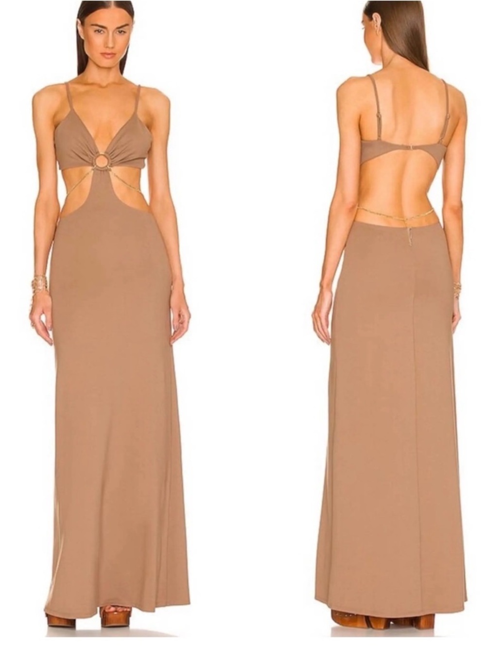 DUNDAS x REVOLVE Taupe Backless Cutout Maxi Dress